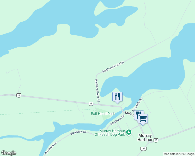 map of restaurants, bars, coffee shops, grocery stores, and more near 91 Machons Point Road in Murray Harbour