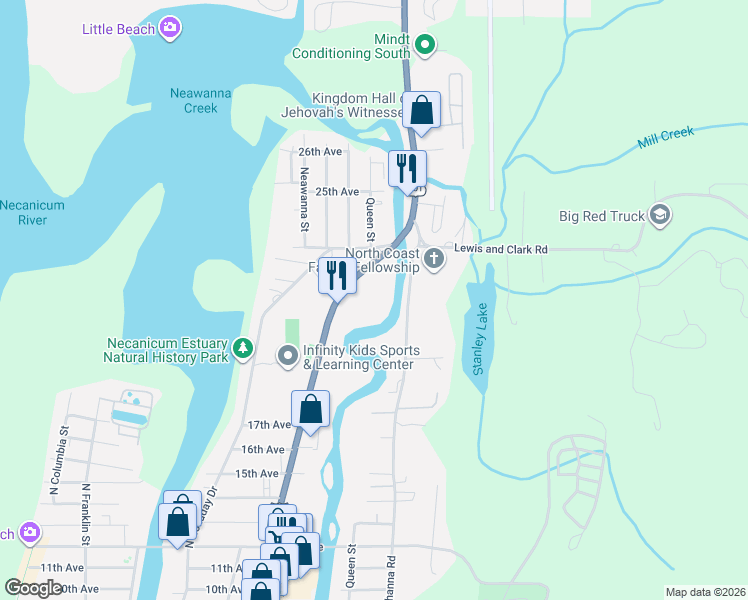 map of restaurants, bars, coffee shops, grocery stores, and more near 2245 North Wahanna Road in Seaside