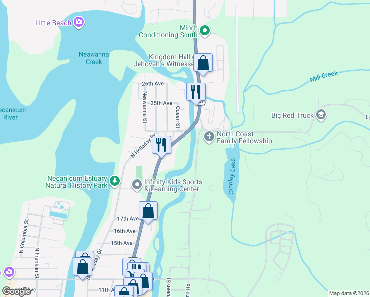 map of restaurants, bars, coffee shops, grocery stores, and more near 2245 North Wahanna Road in Seaside