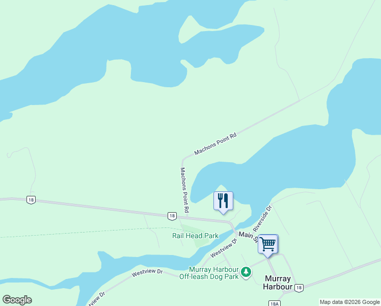 map of restaurants, bars, coffee shops, grocery stores, and more near 91 Machons Point Road in Murray Harbour
