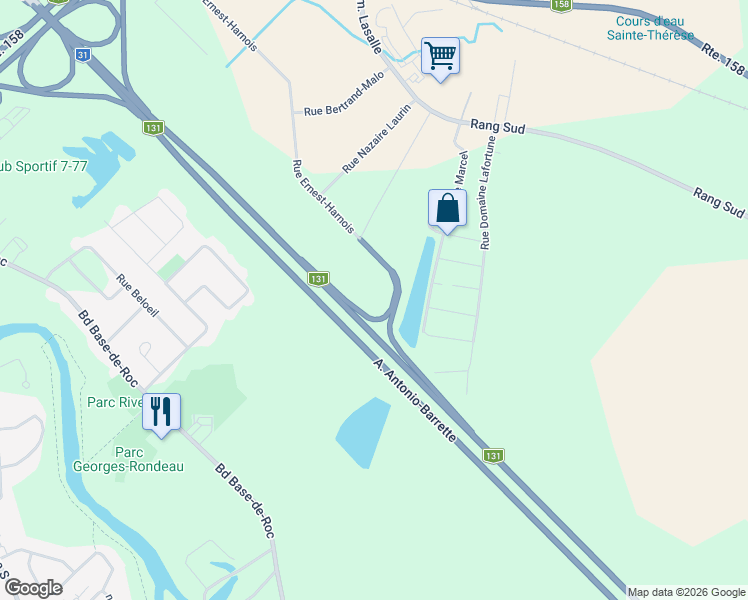map of restaurants, bars, coffee shops, grocery stores, and more near 1565 Rue Ernest-Harnois in Joliette
