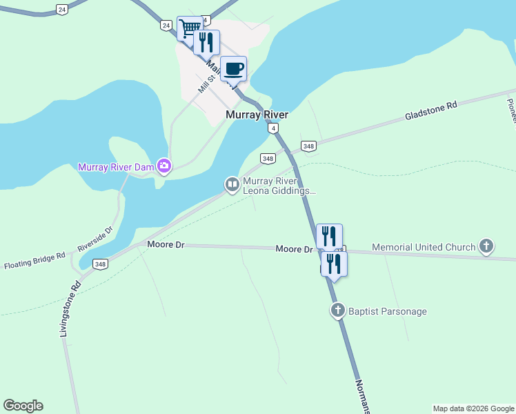 map of restaurants, bars, coffee shops, grocery stores, and more near 33 Frasers Lane in Murray River