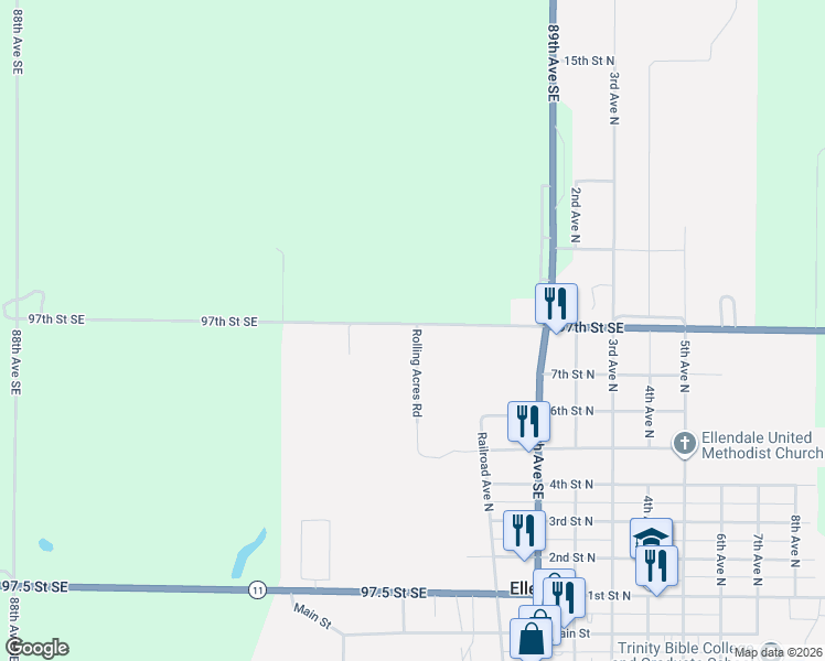 map of restaurants, bars, coffee shops, grocery stores, and more near 621-723 Rolling Acres Road in Ellendale