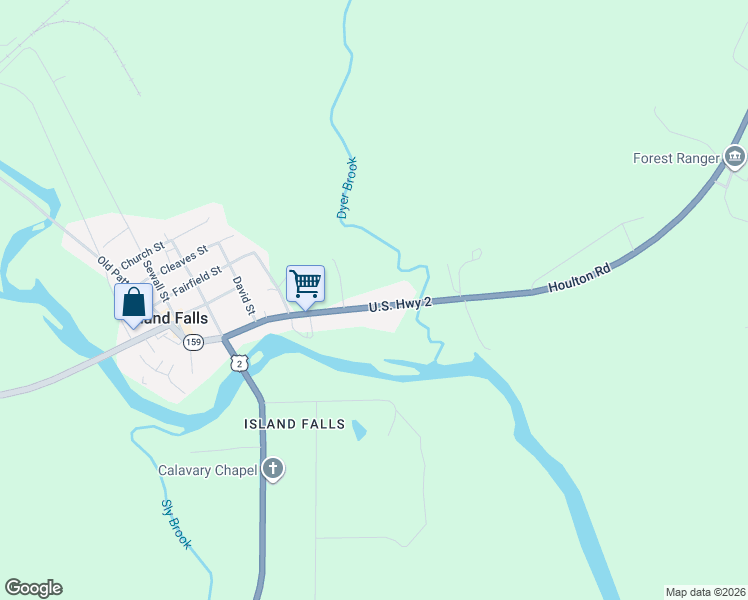 map of restaurants, bars, coffee shops, grocery stores, and more near 100 Houlton Road in Island Falls