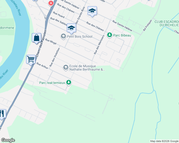 map of restaurants, bars, coffee shops, grocery stores, and more near 517 Rue des Jonquilles in Sorel-Tracy