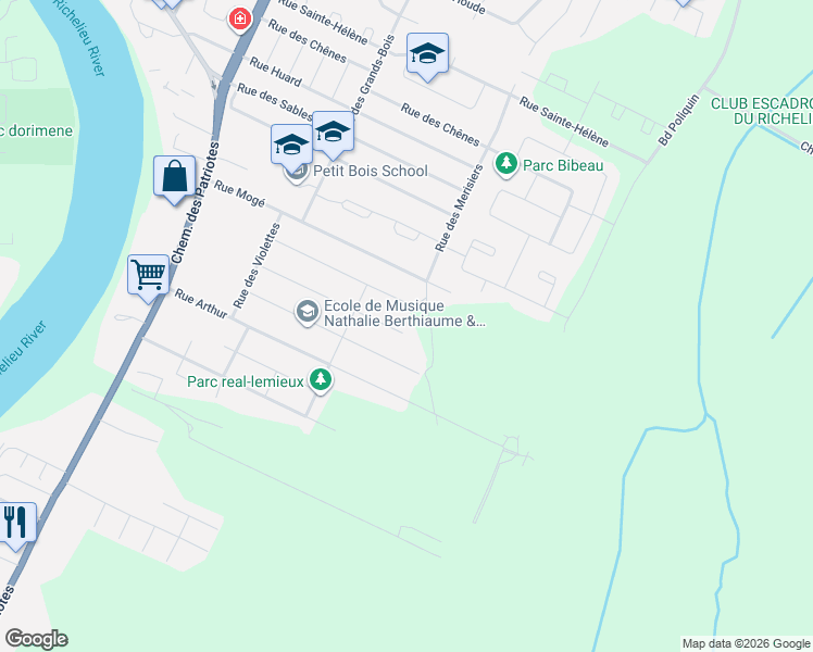 map of restaurants, bars, coffee shops, grocery stores, and more near 511 Rue des Jonquilles in Sorel-Tracy