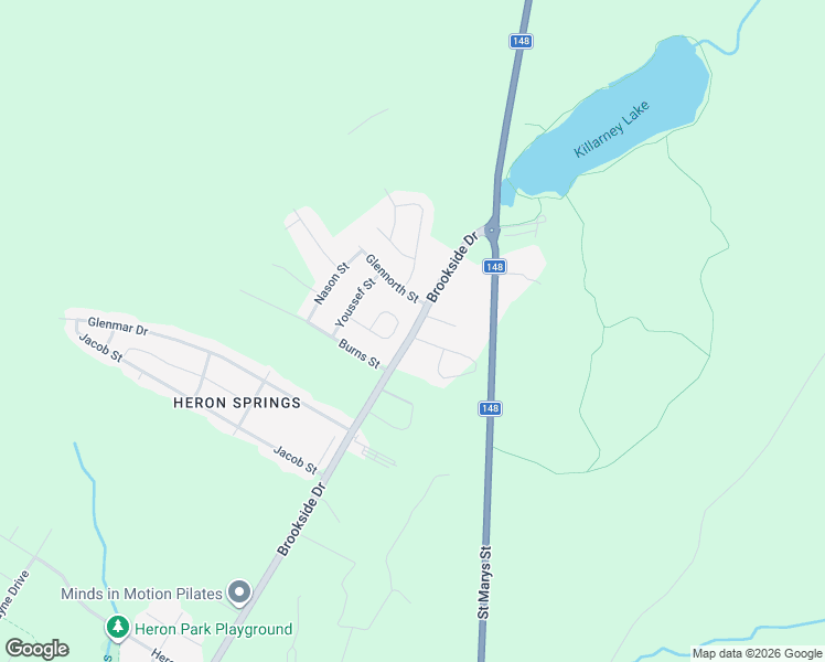 map of restaurants, bars, coffee shops, grocery stores, and more near Bramble Way in Fredericton