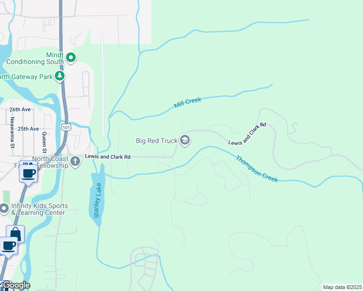 map of restaurants, bars, coffee shops, grocery stores, and more near 2160 Lewis and Clark Road in Seaside
