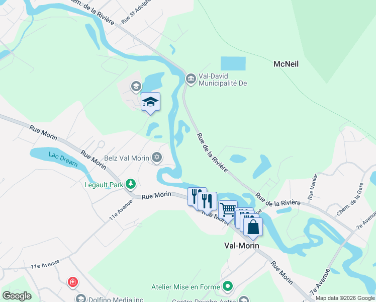 map of restaurants, bars, coffee shops, grocery stores, and more near 30 Domaine Val Morin in Laurentides