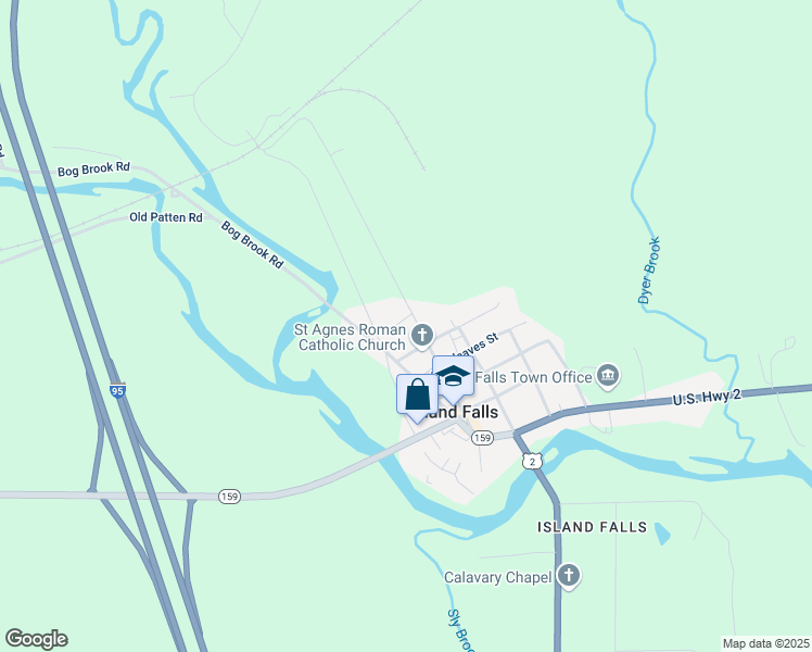map of restaurants, bars, coffee shops, grocery stores, and more near 21 Botting Lane in Island Falls