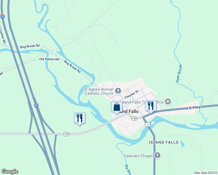 map of restaurants, bars, coffee shops, grocery stores, and more near 21 Botting Lane in Island Falls