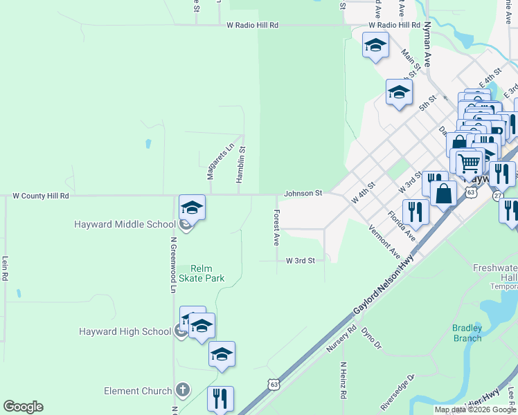 map of restaurants, bars, coffee shops, grocery stores, and more near 16102 West County Hill Road in Hayward