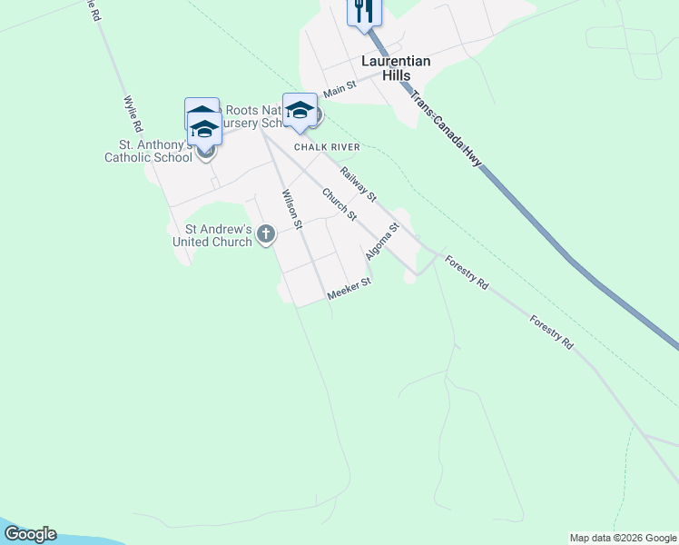 map of restaurants, bars, coffee shops, grocery stores, and more near 46 Cook Street in Laurentian Hills