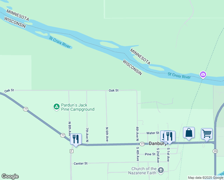 map of restaurants, bars, coffee shops, grocery stores, and more near 7678 Oak Street in Danbury