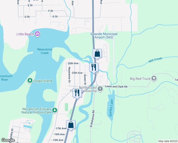 map of restaurants, bars, coffee shops, grocery stores, and more near 1024 25th Avenue in Seaside