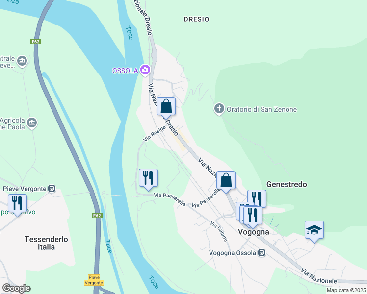 map of restaurants, bars, coffee shops, grocery stores, and more near 3 Via Nazionale in Vogogna