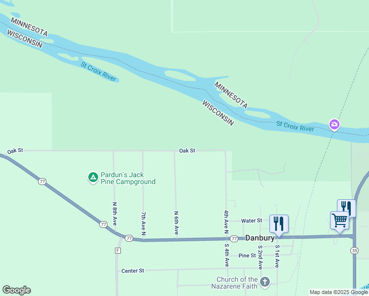map of restaurants, bars, coffee shops, grocery stores, and more near 7678 Oak Street in Danbury