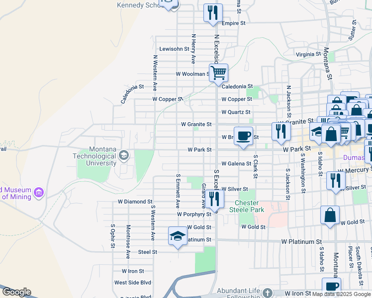 map of restaurants, bars, coffee shops, grocery stores, and more near 1031 West Park Street in Butte
