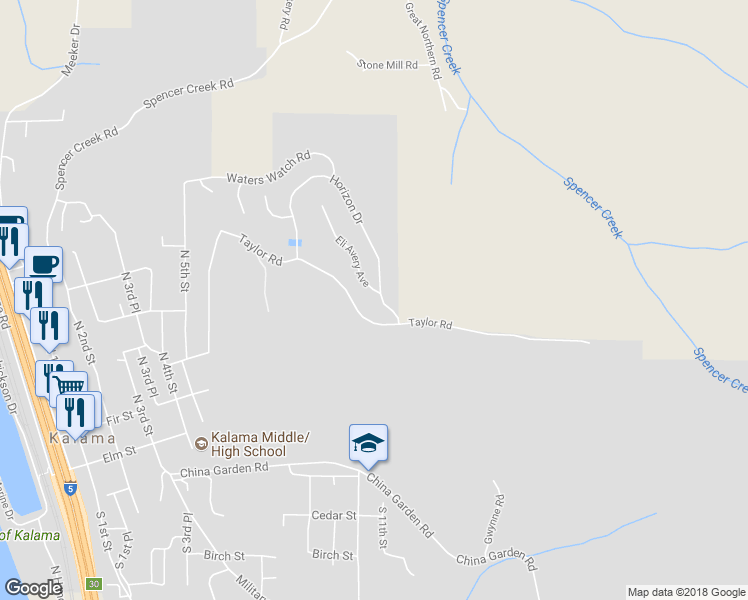 map of restaurants, bars, coffee shops, grocery stores, and more near 105 Eli Avery Avenue in Kalama
