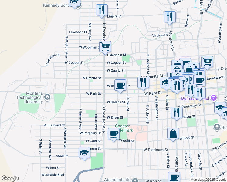 map of restaurants, bars, coffee shops, grocery stores, and more near 811 West Park Street in Butte