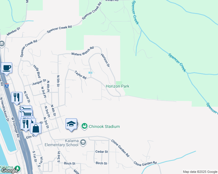 map of restaurants, bars, coffee shops, grocery stores, and more near 105 Eli Avery Avenue in Kalama