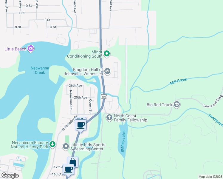 map of restaurants, bars, coffee shops, grocery stores, and more near 2401-2537 Pacific Coast Scenic Byway in Seaside