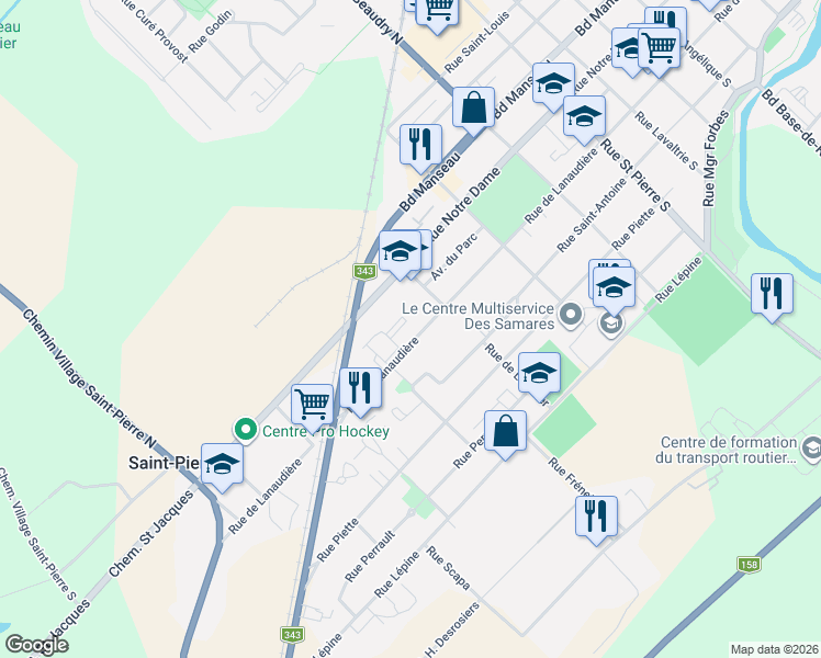 map of restaurants, bars, coffee shops, grocery stores, and more near 1302 Rue de Lanaudière in Joliette