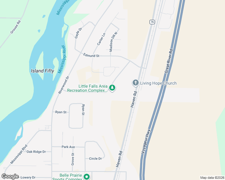 map of restaurants, bars, coffee shops, grocery stores, and more near 14873 Prairie Drive in Little Falls