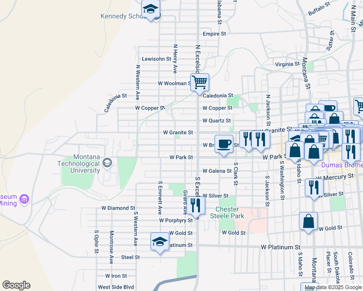 map of restaurants, bars, coffee shops, grocery stores, and more near 949-999 W Park St in Butte