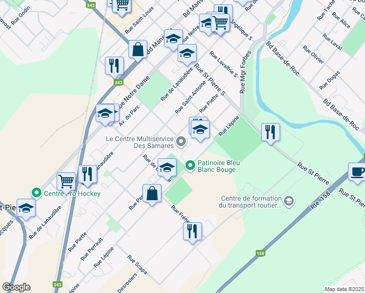 map of restaurants, bars, coffee shops, grocery stores, and more near 333 Rue Sir Mathias Tellier in Joliette
