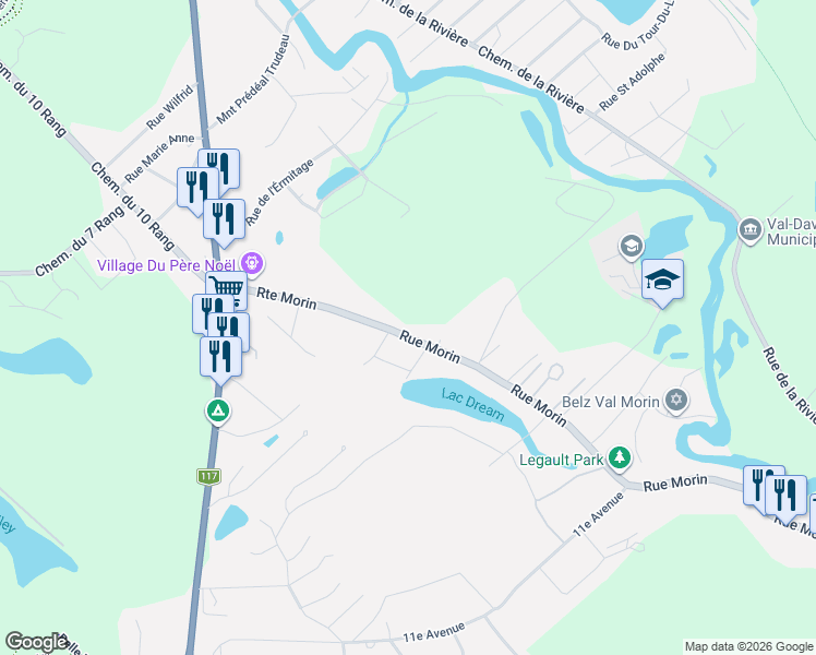 map of restaurants, bars, coffee shops, grocery stores, and more near 7059 Rue Morin in Val-Morin