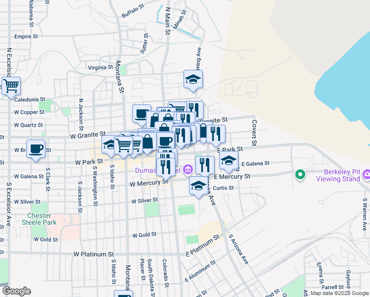map of restaurants, bars, coffee shops, grocery stores, and more near 39 East Galena Street in Butte