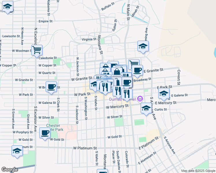 map of restaurants, bars, coffee shops, grocery stores, and more near 144 West Park Street in Butte