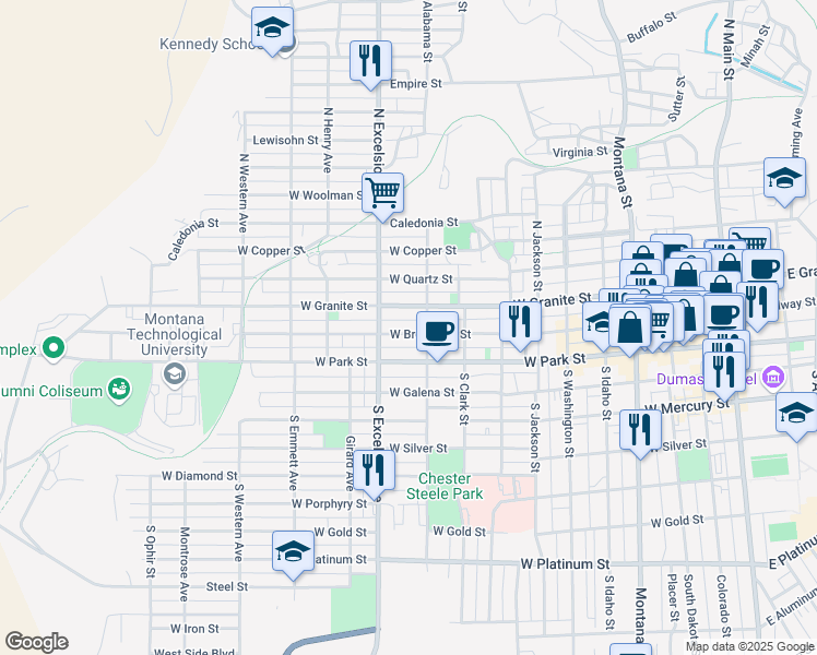 map of restaurants, bars, coffee shops, grocery stores, and more near 809 West Granite Street in Butte