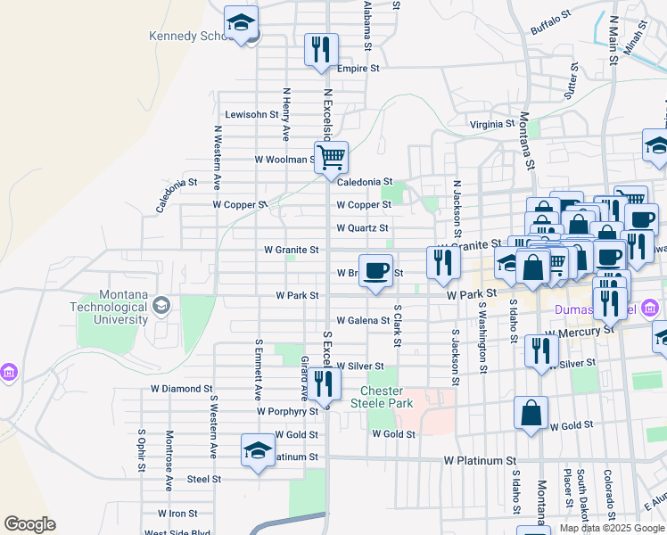 map of restaurants, bars, coffee shops, grocery stores, and more near in Butte