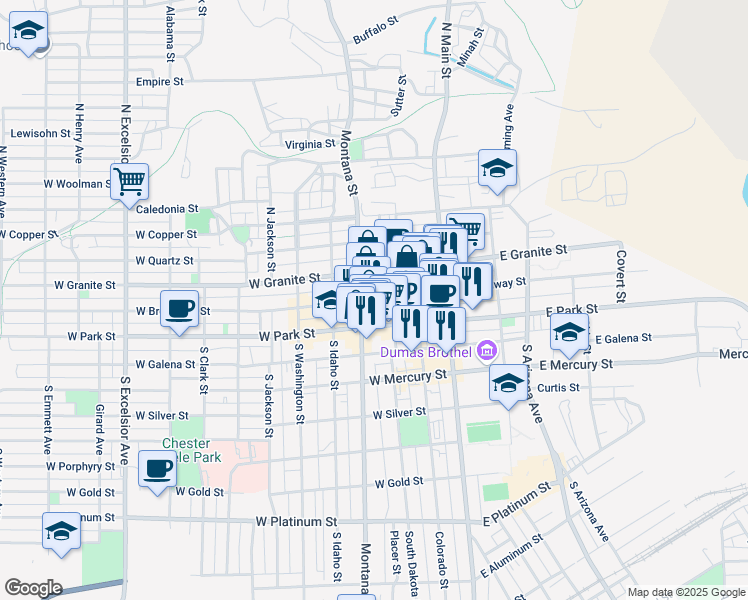 map of restaurants, bars, coffee shops, grocery stores, and more near 120 North Montana Street in Butte