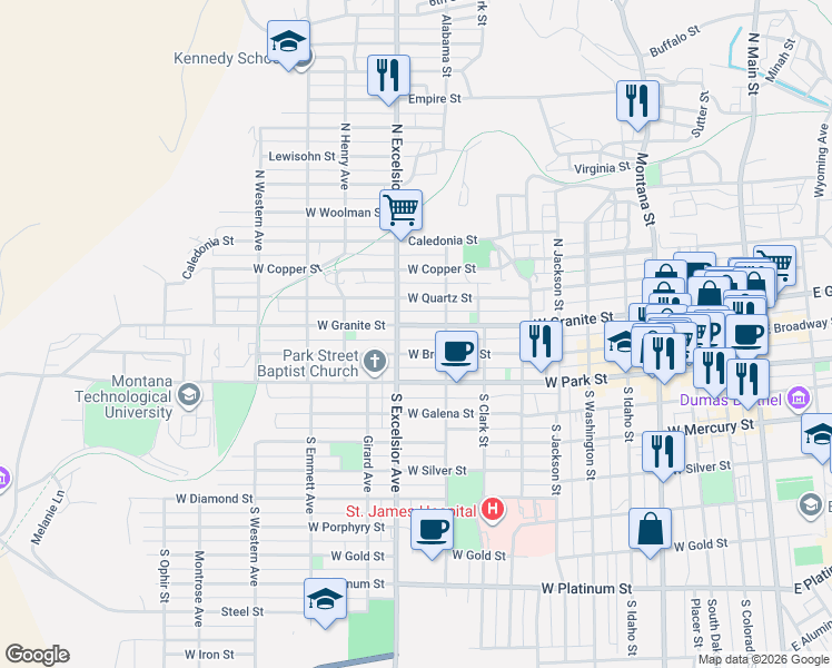 map of restaurants, bars, coffee shops, grocery stores, and more near 809 West Granite Street in Butte