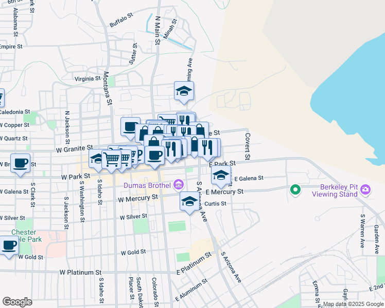 map of restaurants, bars, coffee shops, grocery stores, and more near 107 East Broadway Street in Butte