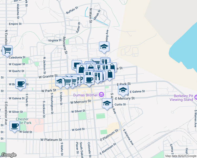 map of restaurants, bars, coffee shops, grocery stores, and more near 65 East Broadway Street in Butte