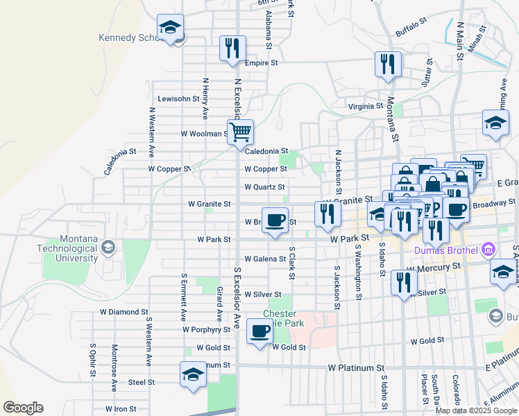 map of restaurants, bars, coffee shops, grocery stores, and more near 809 West Granite Street in Butte