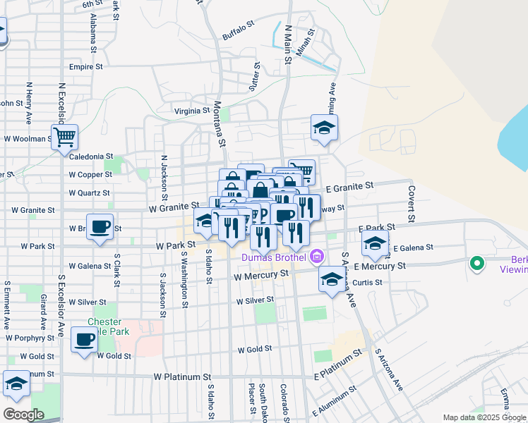 map of restaurants, bars, coffee shops, grocery stores, and more near 120 West Granite Street in Butte