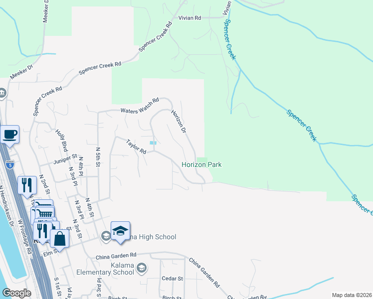 map of restaurants, bars, coffee shops, grocery stores, and more near 170 Eli Avery Avenue in Kalama