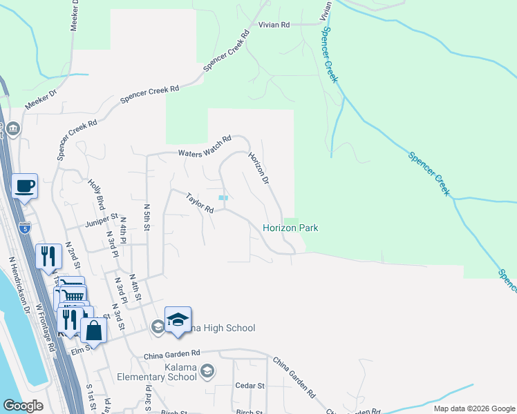 map of restaurants, bars, coffee shops, grocery stores, and more near 175 Eli Avery Avenue in Kalama