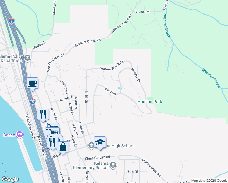 map of restaurants, bars, coffee shops, grocery stores, and more near 770 Taylor Road in Kalama