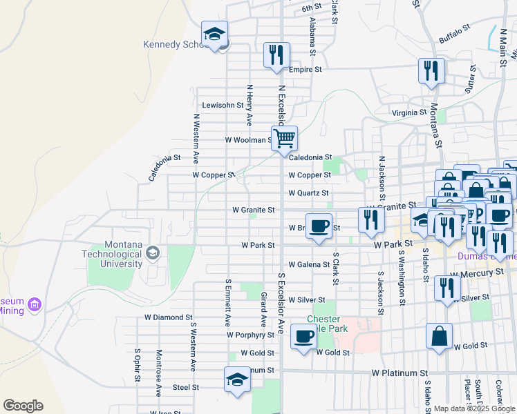 map of restaurants, bars, coffee shops, grocery stores, and more near 943 West Granite Street in Butte