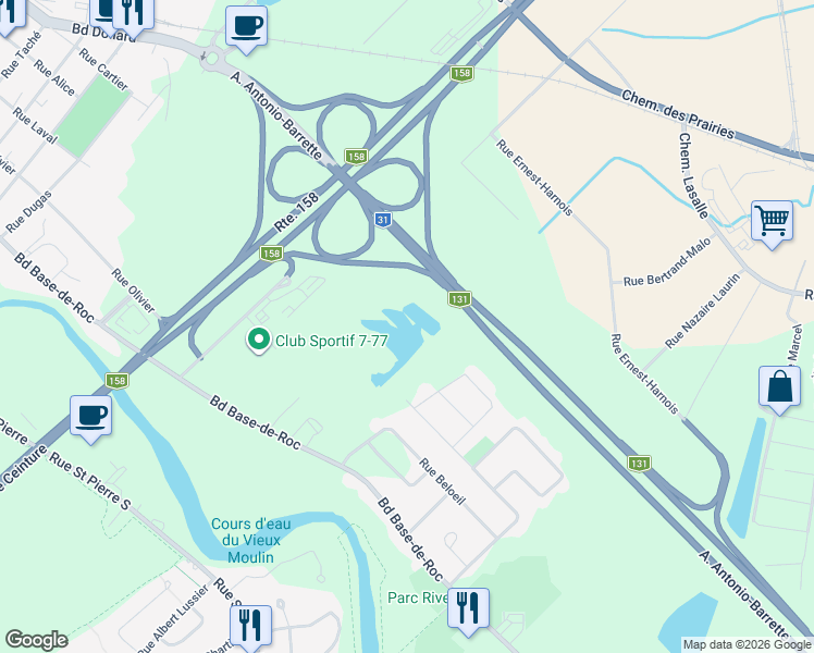 map of restaurants, bars, coffee shops, grocery stores, and more near 1188 Rue Ernest-Harnois in Joliette