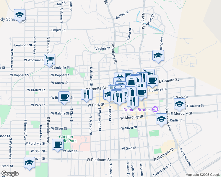 map of restaurants, bars, coffee shops, grocery stores, and more near 128 North Idaho Street in Butte