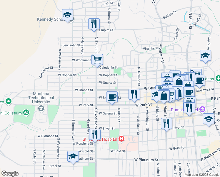 map of restaurants, bars, coffee shops, grocery stores, and more near 200 North Alabama Street in Butte