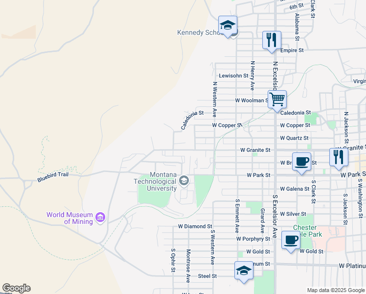 map of restaurants, bars, coffee shops, grocery stores, and more near 1319 West Granite Street in Butte