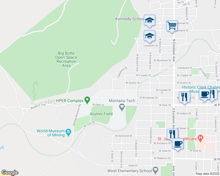 map of restaurants, bars, coffee shops, grocery stores, and more near 1405 West Granite Street in Butte